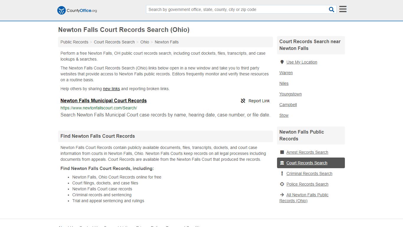 Newton Falls Court Records Search (Ohio) - County Office