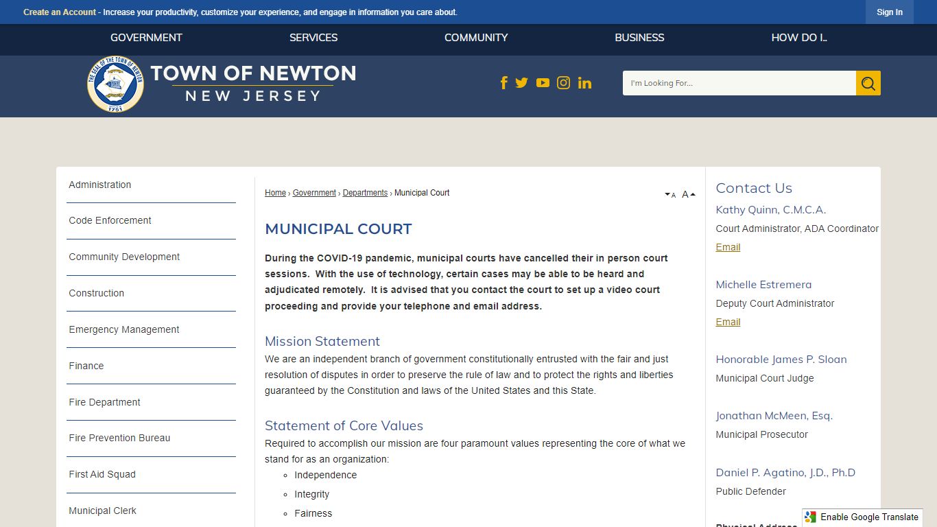 Municipal Court | Newton, NJ - Official Website